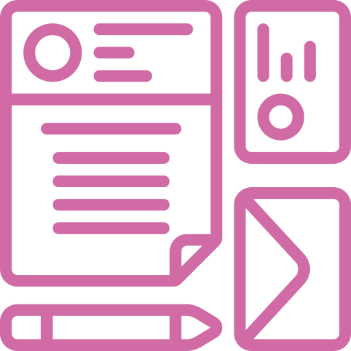 Brand identity elements including a document, business card, and envelope, representing Stratica AX's authority-based marketing and consulting services.