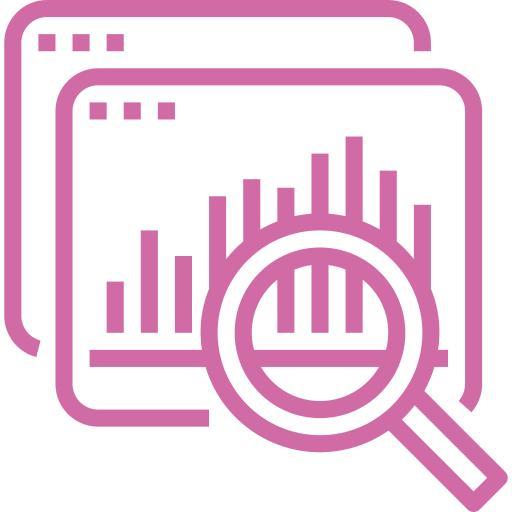Data analysis and growth metrics visualization with magnifying glass, representing Stratica AX's focus on strategic growth assessment and authority-based marketing.