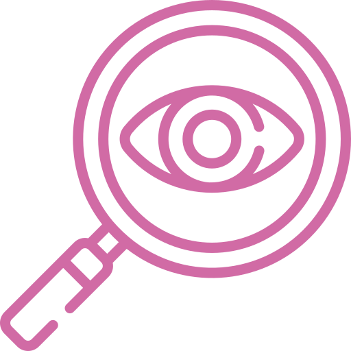 Magnifying glass over an eye symbolizing visibility and oversight in digital marketing and growth strategies for organizations.